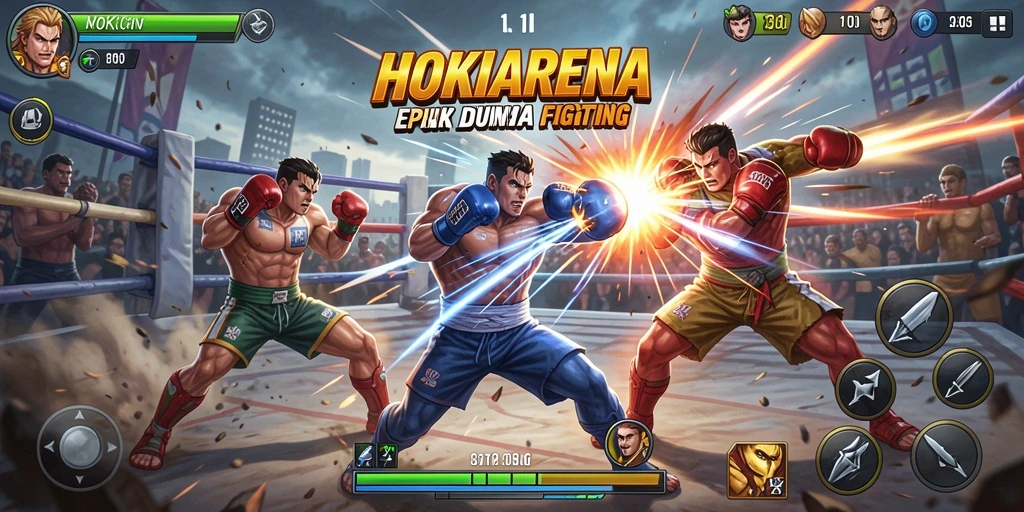 Tampilan gameplay HOKIARENA menampilkan pertarungan seru antara karakter-karakter yang kuat.