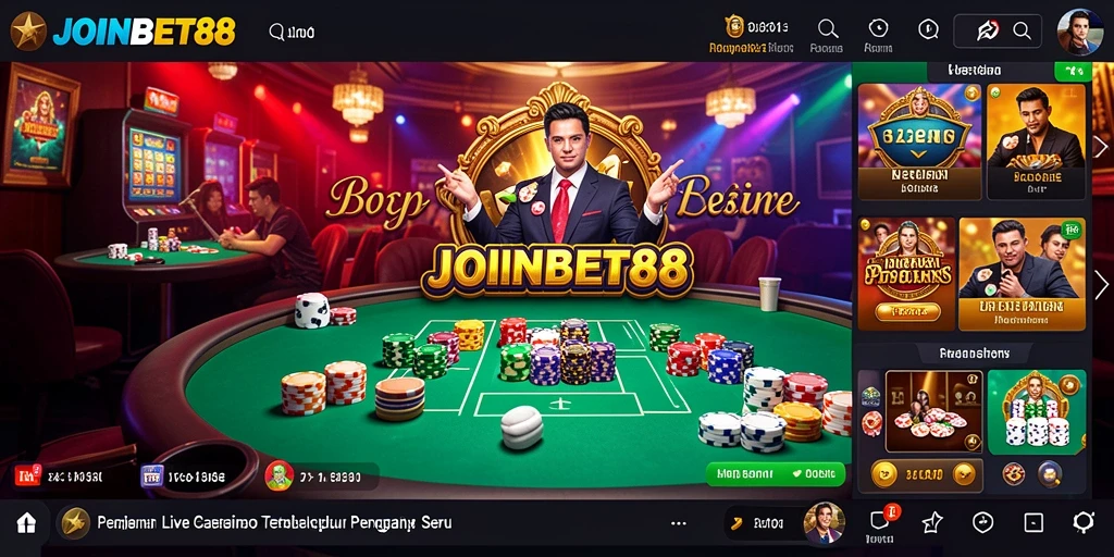 Screenshot tampilan permainan langsung dari JOINBET88 dengan dealer dan pemain.