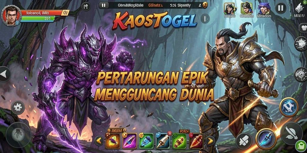 Tampilan seru pertarungan di KAOSTOGEL dengan karakter yang kuat.