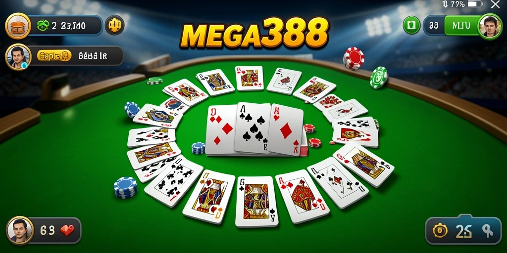 Screenshot gameplay MEGA388 dengan suasana seru permainan Gaple.