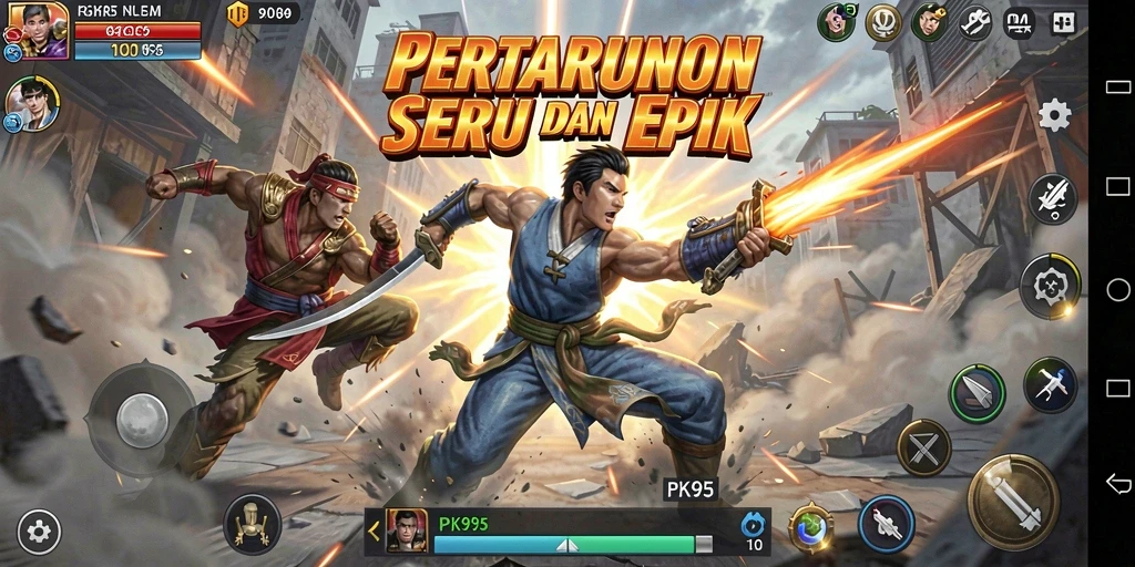 Tampilan gameplay PK95 menampilkan aksi pertarungan yang dinamis dan mendebarkan.