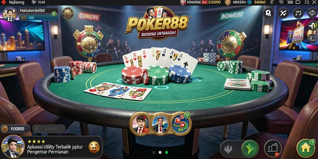 Tampilan grafik aplikasi POKER88 saat bermain poker dengan teman.