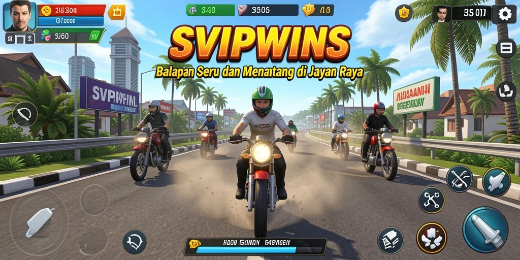 Tangkapan layar <strong>SVIPWINS</strong> menampilkan aksi balap yang mendebarkan di lintasan.